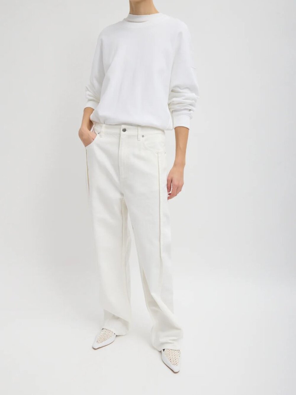 Tibi White Denim Tuck Jean, Size 27